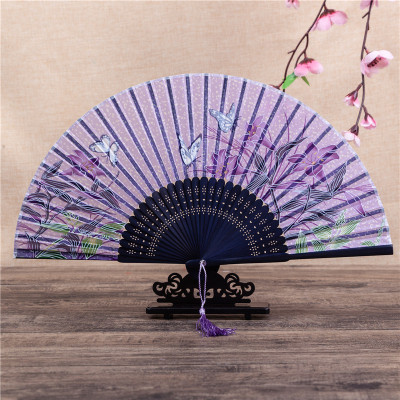 Chinese Style Gifts Silk Bamboo Fan Japanese Style Chinese Folding Fan Lily Series Folding Fan Wholesale Dance Prop Fan