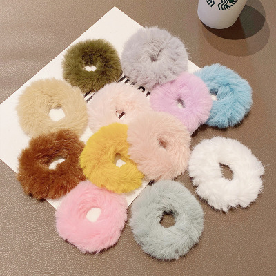 Korean Style Cute Plush Hair Ring Imitation Rabbit Fur All-Match Hair Ties Rubber Band Girl Autumn and Winter Large Intestine Ring Hair Accessories Simple Hair Ring