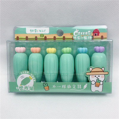 Korean Cute Cactus Fluorescent Pen Girl Heart Six-Color Creative Student Doodle Mark Key Fluorescent Pen Set