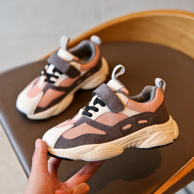 Spring New PU Leather Children's Mesh Sneakers Outdoor Dad Shoes Boys and Girls Running Shoes New Trendy Children's Shoes