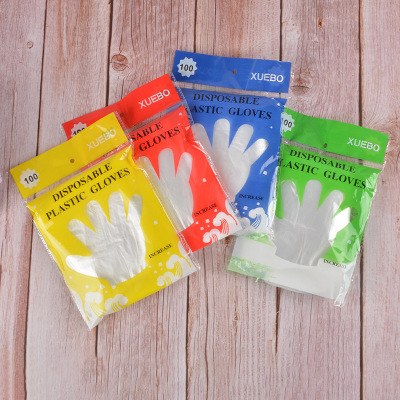 100 PCs Disposable Gloves Food Grade Catering Barbecue Lobster Transparent Plastic Film Gloves Color Packaging