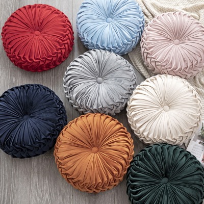 Cross-Border European-Style round Solid Color Handmade Pleated Car Wheel Pad Pumpkin Pillow Waist Pillow Floor Seat Cushions Pillow Halloween