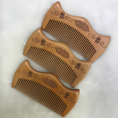 Natural Log Ordinary Peach Wooden Comb Wholesale and Retail Small Hairdressing Horn Comb Double-Sided Carving Small Comb