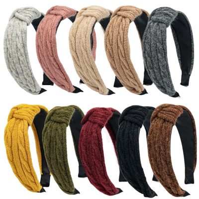 2021 New Version Wool Knotted Hair Hoop Japanese and Korean Style Wide Edge Pressing Solid Color Headband Women Ornament Three-State Manufacturer