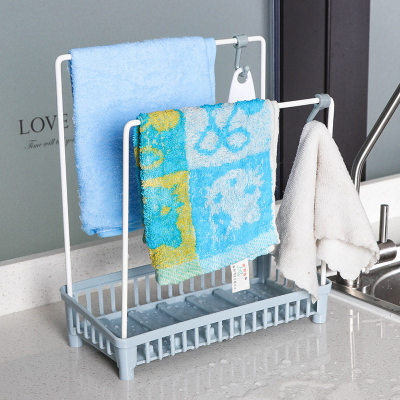 Double Rod Draining Rag Rack Dishcloth Hand Towel Rack Water Sponge Table Top Soap Holder Sink Rack