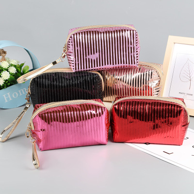 Fashion New Handbag PU Leather Laser Storage Bag Wash Bag European and American Trend Street Snap Ladies Cosmetic Bag