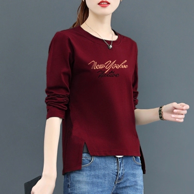2021 New Large Size Women's Clothes Long Sleeve T-shirt Autumn and Winter Loose Slimming Bottoming Shirt Korean Style Student Versatile Top