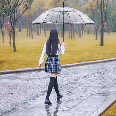 16-Bone Long Handle Transparent Umbrella Student Umbrella Ins Environmental Protection Long Umbrella Straight Rod Yusan Bold Transparent Umbrella Custom Logo