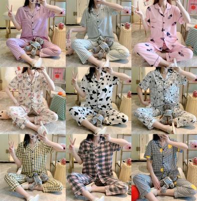 Summer Pajamas Women's Short-Sleeved Trousers Cardigan Korean Style Sweet Xueqing Newborn Home Wear Short Long Suit