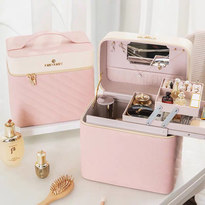 Fashion Waterproof Leather Simple Cosmetic Case Cosmetic Bag Internet Celebrity Large Capacity Ins Style Cosmetic Storage
