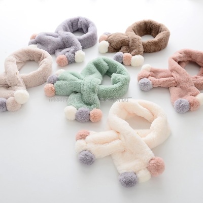 New Children's Ball Scarf Warm Thickened Baby Bib Male and Female Students Imitation Rabbit Fur Plush Scarf