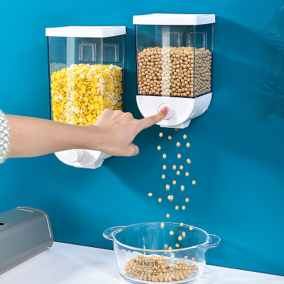 Wall-Mounted Cereals Storage Jar Transparent Visual Sealed Jar Press the Amount of Food Storage Box 1000ml Rice Bucket