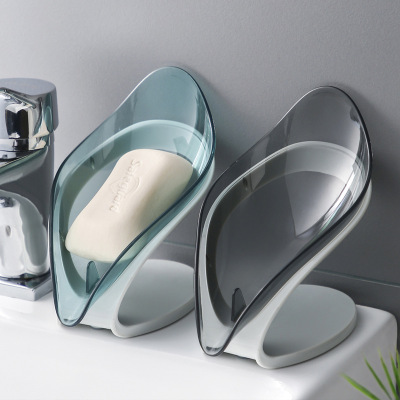 Creative Leaves Soap Dish Bathroom Punch-Free Suction Soap Box Rack Bathroom Draining Laundry Soap Box Storage Rack