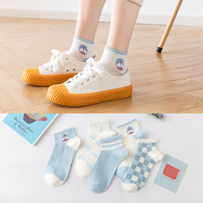 21 Spring and Summer New Socks Women's Socks Cute Cartoon Japanese Pokonyan Plaid Women's Low-Cut Liners Socks Factory Wholesale