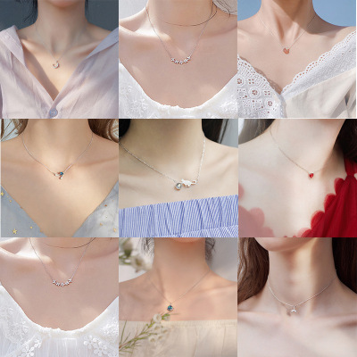 Mori Internet Influencer Blue Mermaid Tears Necklace Female TikTok Same Mermaid Cat Clavicle Chain Light Luxury Fairy Ornament