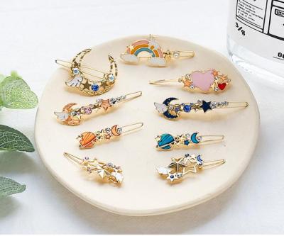 Japan and South Korea New Hair Accessories Galaxy Barrettes Planet Drip Barrettes Alloy XINGX Heart Shape Rhinestone Side Clip Headdress