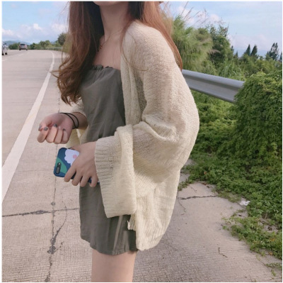 Korean Style Loose Thin 2019 Summer Versatile Slim Sun-Proof Clothing Short Jacket Long-Sleeved Knitted Cardigan Shirt for Air-Conditioned Rooms Shawl