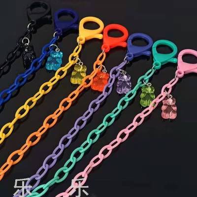 Cross-Border Hot Candy Color Acrylic Chain Glasses Mask Lanyard Colorful Bear Lanyard Anti-Lost Anti-Strangulation Artifact