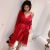 Spring and Autumn Pajamas Women's Summer Ice Silk Sexy Suit Long Sleeve Thin Red Korean Silk Nightgown Homewear 560