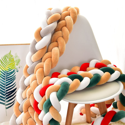 Newborn Infant Bed Crib Bumper Three-Strand Twist Braid Pillow Long Knotted Children's Bed Fence