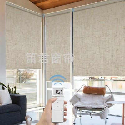 Shutter Curtain Automatic Intelligent Venetian Blind Waterproof and Mildew-Proof Heat Insulation Flame Retardant Soft Gauze Curtain Sunshade Room Darkening Roller Shade