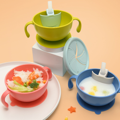 New Silicone Straw Baby Bowl Baby Tableware Suction Cup Soup Baby Bowl with Straw