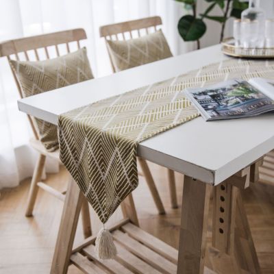 Nordic Jacquard Geometric Table Runner Tassle Fashion Tea Table Mat Table Flag Long Polyester Cotton Tablecloth