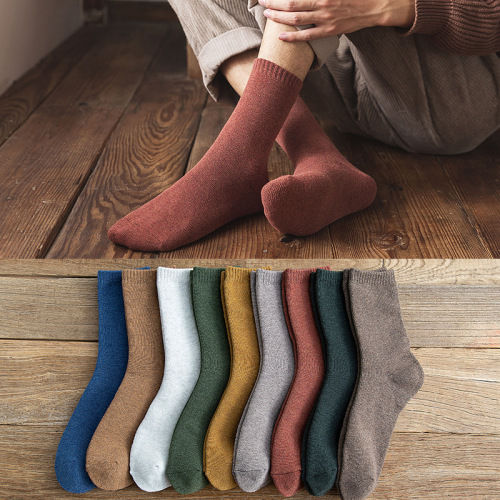 socks men‘s terry tube socks autumn and winter thickened warm leisure color terry sock fleece-lined terry-loop hosiery wholesale