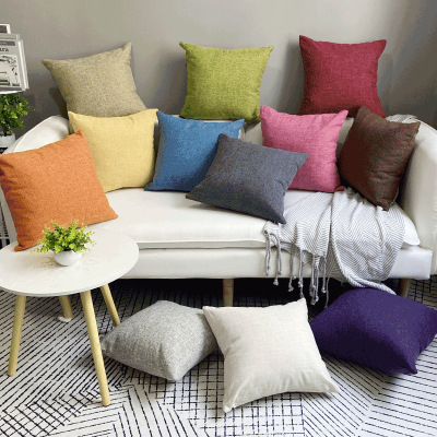 Plain Cotton Linen Sofa Cushion Thickened Square Pillow Solid Color Linen Pillow Living Room Backrest Pillow Pillow Cover