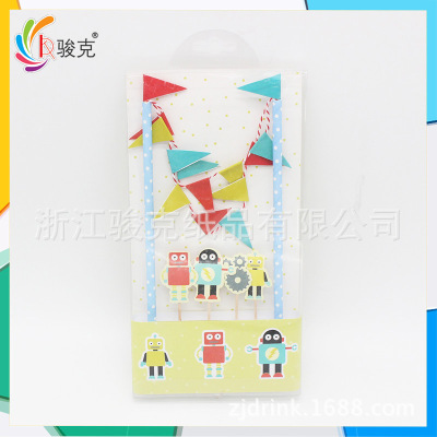Factory Direct Supply Hot Selling European and American Customizable Paper Sucker String Flags Set Creative Color Robot Series