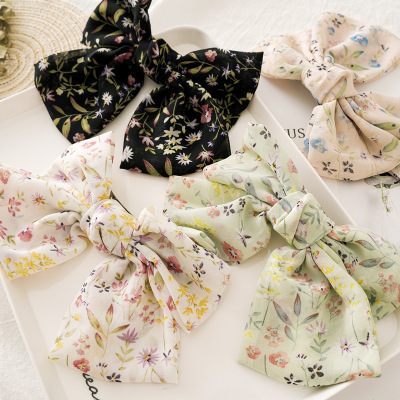Japanese and Korean New Oversized Bow Barrettes Ol Updo Women's Double-Layer Chiffon Floral Knotted Side Clip Hair Accessories