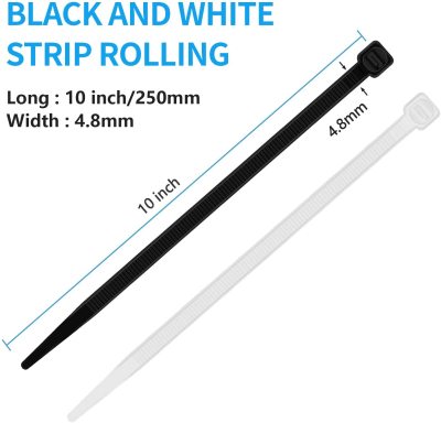 10-Inch (about 25.4cm) Black 250 Pieces/50 Lbs Zip Ties, Nylon Thread Ties,