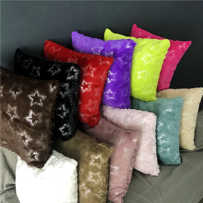 Foreign Trade Plush Cushion Cover Imitation Rabbit Fur Solid Color Bronzing Pillow Cover European Style Running Volume Amazon Cross-Border Wholesale