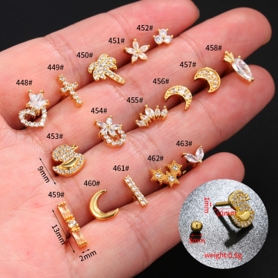 New Piercing Jewelry Earrings Europe and America Creative Screw Stud Earrings Zircon Trendy Fashion Ear Bone Stud Wholesale