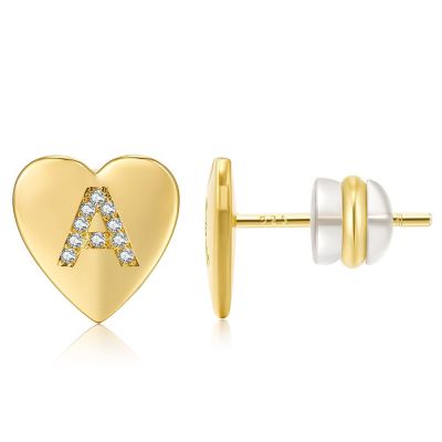 Amazon New Heart Shaped Ear Studs Micro Inlaid Zircon 925 Silver Pin Earrings Exclusive for Cross-Border Alphabet Letter Earrings