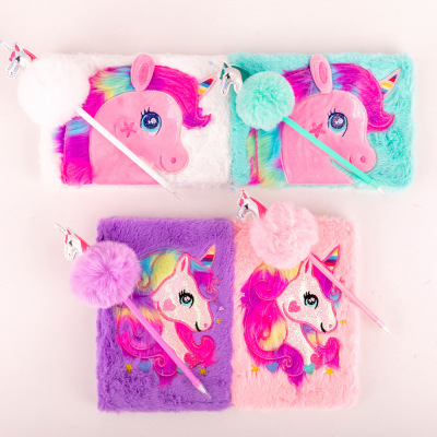 Foreign Trade Stationery Set Student Girl Diary Book Cartoon Decoration Notebook Unicorn Plush Notebook