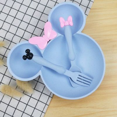 Kindergarten Gifts Children's Bowl Three-Piece Set Children's Dinner Plate Wheat Straw Tableware Compartment Plate