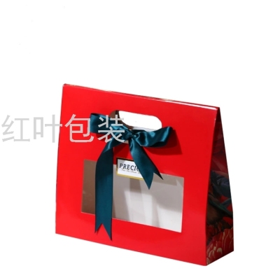 Wholesale Custom Visual Window White Card Handbag Hand Carrying Paper Bag Party Paper Bag Red Festive