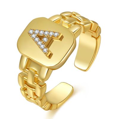 European and American Beauty Bloggers Rings of the Same Style Letter Series Gold Plated Ornament Strap Design Letter Opening Ring
