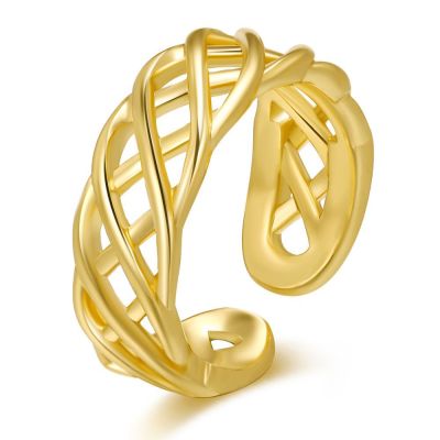 Same Style as European and American Web Celebrities' Mesh Hollow-out Ring Geometric Gold Plated Punk Ring Ins Trendy Ring Female