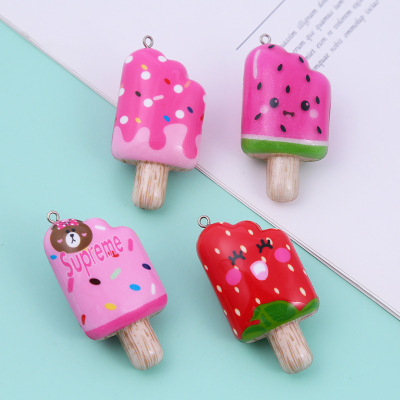 Creative Acrylic Accessories Anti-Real Ice Cream Luminous Toy DIY Bag Package Pendant Key Ring Pendant Wholesale