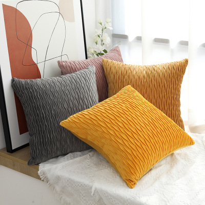 Cross-Border Hot Solid Color Velvet Pleated Pillow Cover Eight-Character Pattern Cushion Cover Scissors Pattern Light Luxury Plain Pillow