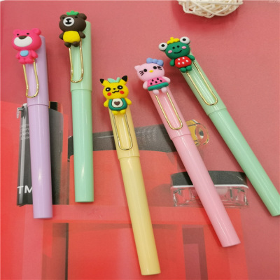 Creative Korean Stationery Press Gel Pen Cute Girl Insert Cartoon Signature Pen Acrylic Bullet Ball Pen