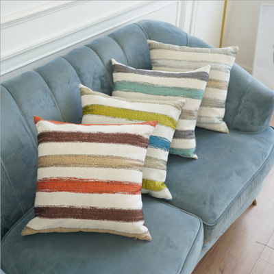 INS Striped Colorful Double-Sided High Precision Jacquard Pillow Cover Modern Simple Sofa Pillow Bedside Cushion