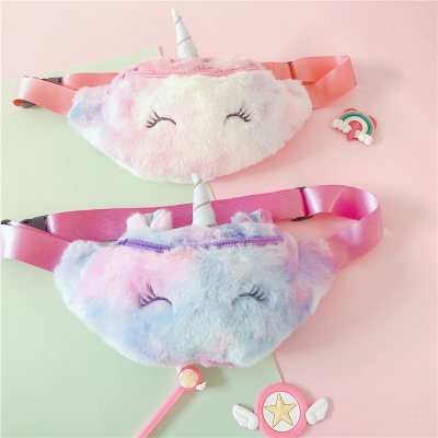 Amazon Hot Sale Unicorn Colorful Plush Waist Bag Cartoon Unicorn Girl Cute Shoulder Crossbody Chest Bag