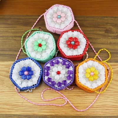 Fashion Beaded Butterfly Bag Pink Flower Butterfly Bag Rope Crochet Beaded Big Bag Yiwu Mobile Phone Bag Wholesale