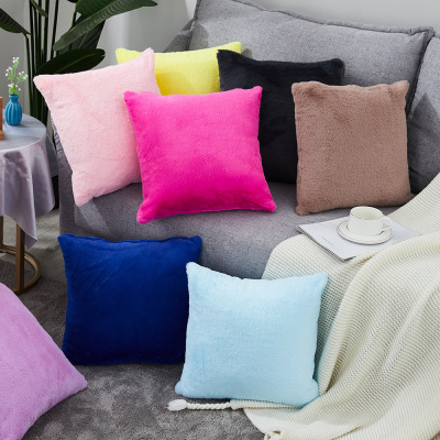 INS Nordic Solid Color Rabbit-Proof Plush Pillow Cover Sofa Cushion Cover Back Seat Cushion Home Bedroom Big Cushion