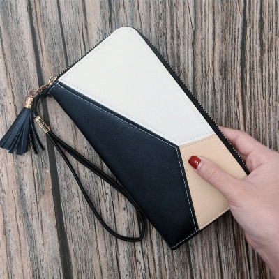 Fashion Ladies New Wallet Long Fashion Korean Style Contrast Color Multiple Card Slots Zipper Wallet Wallet Factory Direct Supply