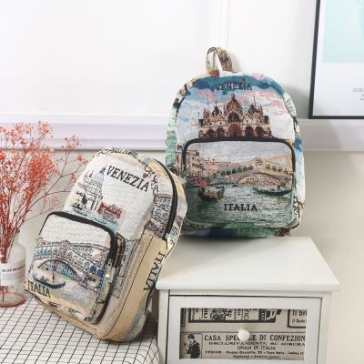 Factory Direct Sales Tourist Souvenir Series Venice High Quality Simple Fashion Jacquard Backpack in Stock