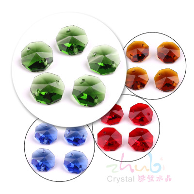 14mm Double Hole Octagonal Beads Colorful Glass Crystal Pendant Wedding Decoration DIY Bead Curtain Curtain Accessories Scattered Beads